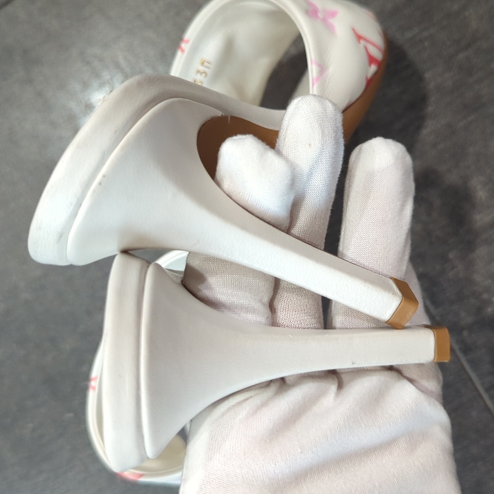 Louis Vuitton Revival Line Mule Heel Sandals White And Pink Monogram Size 37 - Picture 14 of 17